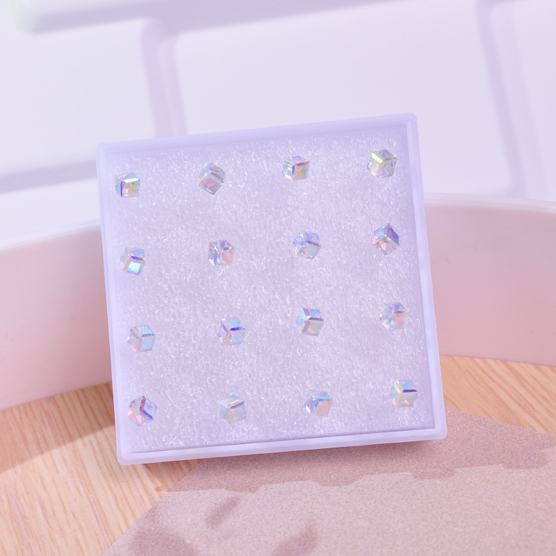 16pcs Crystal Stud Earrings Set, Plastic Post, Sensitive Ears